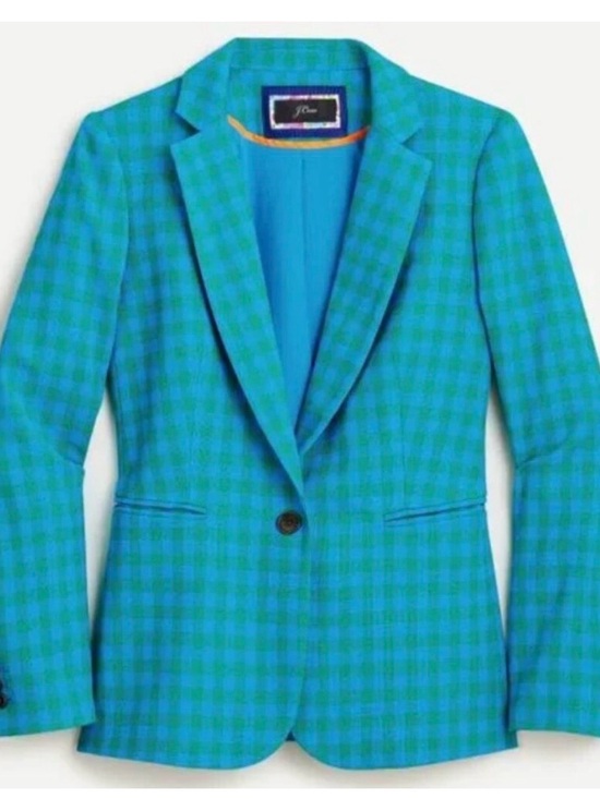 J. Crew Jackets & Blazers - J. Crew Parke Colorful Blue Gingham Plaid Single-Button Blazer